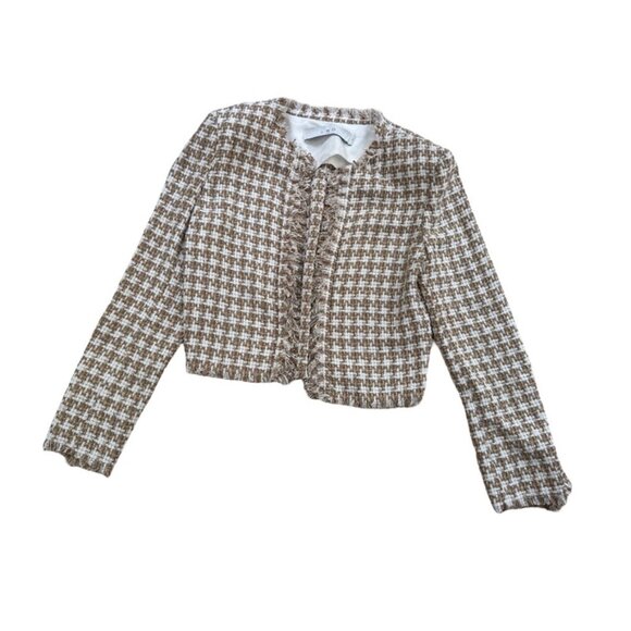 IRO tweed tan white cropped blazer size 34 - Picture 2 of 6